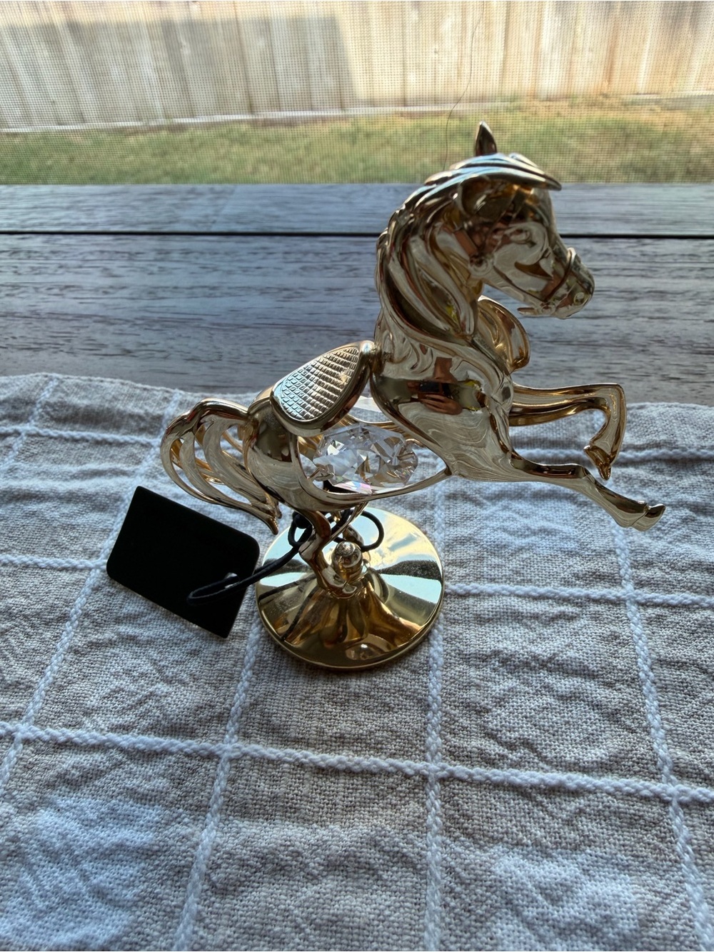 Gold Carousel Horse Figurine with Crystal Accent